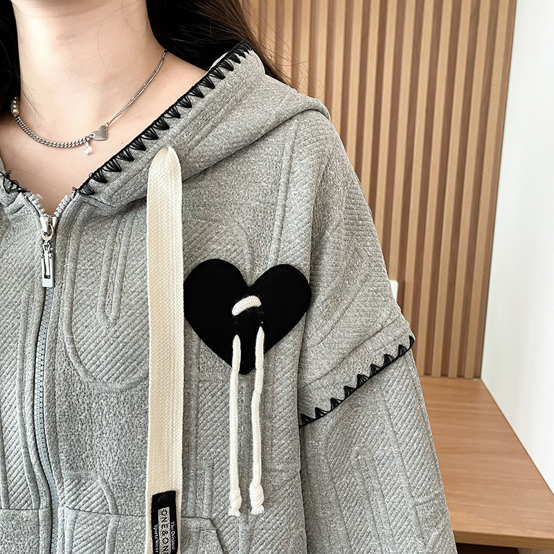 Fashion Casual jacquard coat all-match zip loose tops