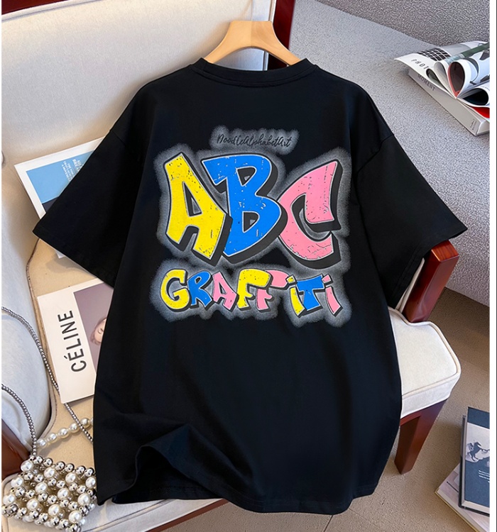 Short sleeve printing T-shirt graffiti tops for women