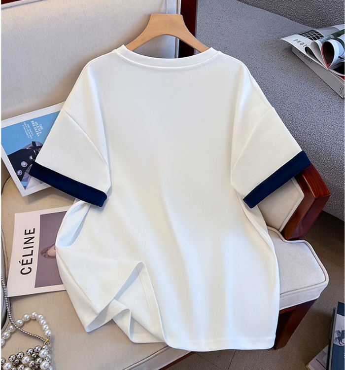 Long loose T-shirt mixed colors embroidery tops for women