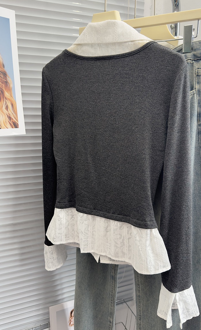 Splice Pseudo-two shirt dark-gray slim tops