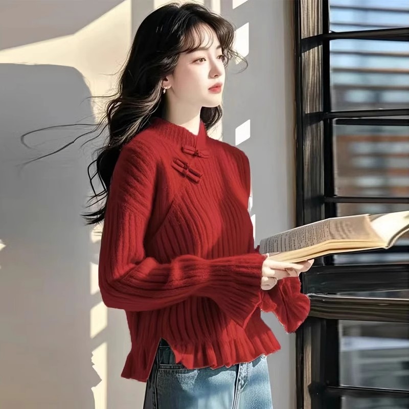 Autumn and winter unique tops fashion red sweater for women