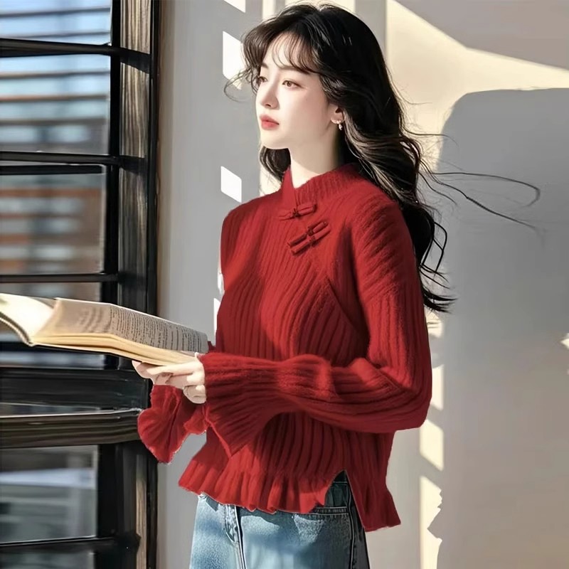 Autumn and winter unique tops fashion red sweater for women