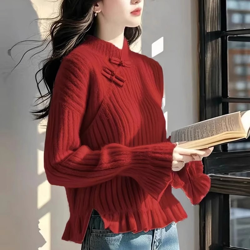 Autumn and winter unique tops fashion red sweater for women