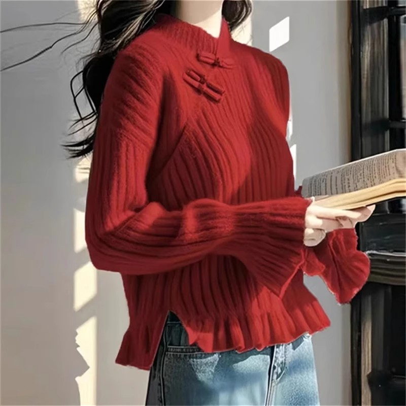 Autumn and winter unique tops fashion red sweater for women