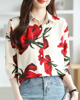 Chiffon Cover belly tops printing long sleeve shirt