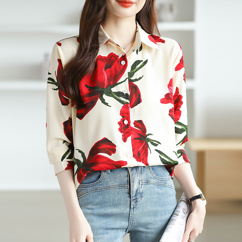 Chiffon Cover belly tops printing long sleeve shirt