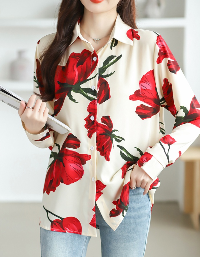 Chiffon Cover belly tops printing long sleeve shirt