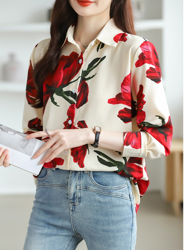 Chiffon Cover belly tops printing long sleeve shirt