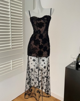 Wrapped chest sexy black sequins package hip lace dress