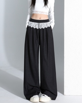 Denim slim wide leg pants spring straight pants for women