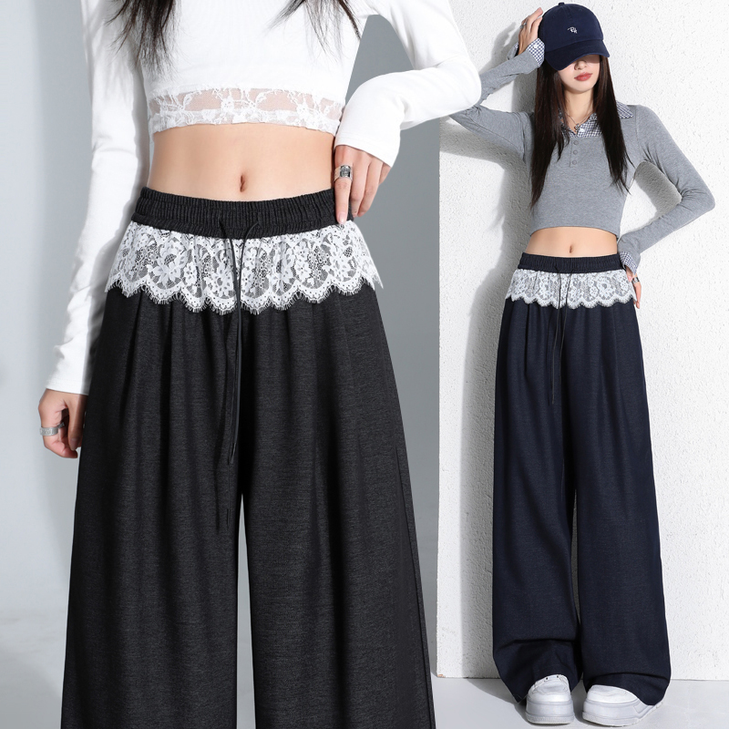 Denim slim wide leg pants spring straight pants for women