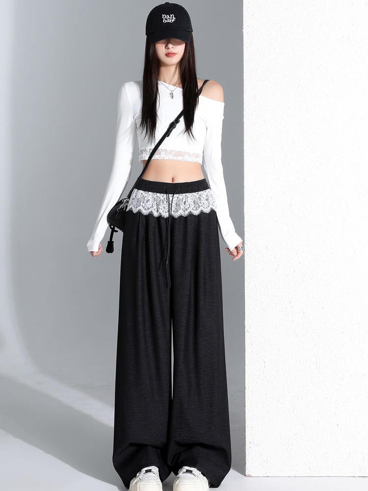 Denim slim wide leg pants spring straight pants for women