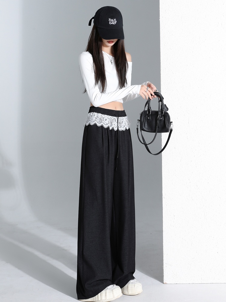 Denim slim wide leg pants spring straight pants for women