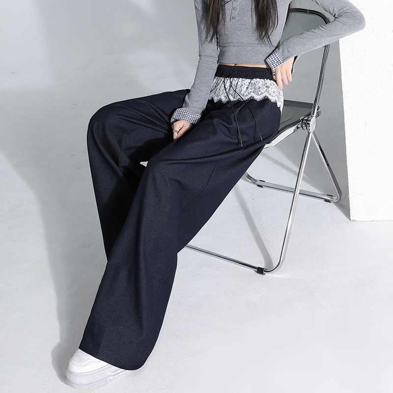 Denim slim wide leg pants spring straight pants for women