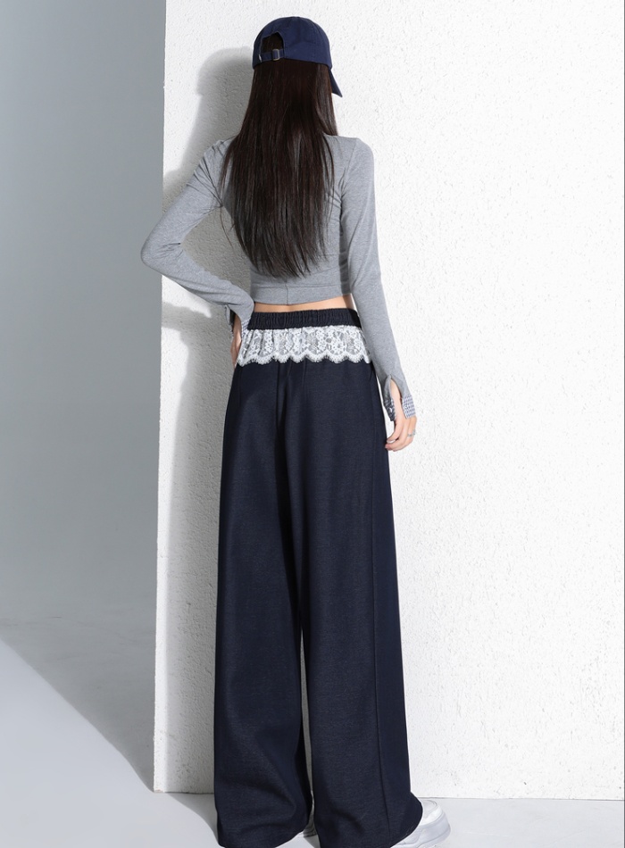 Denim slim wide leg pants spring straight pants for women