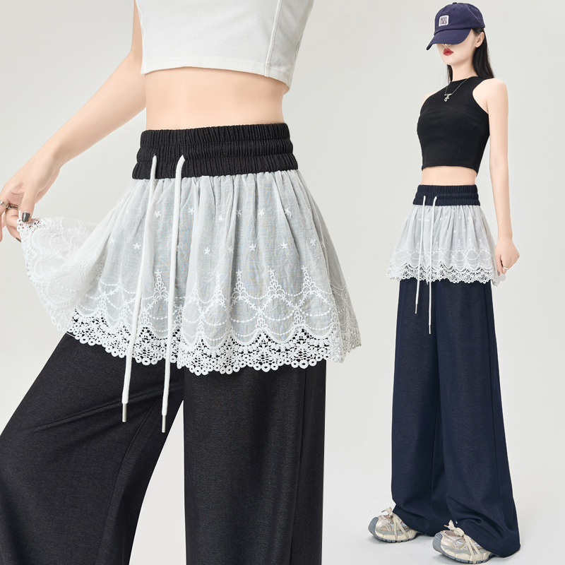 Mopping lace Casual wide leg pants denim loose pants