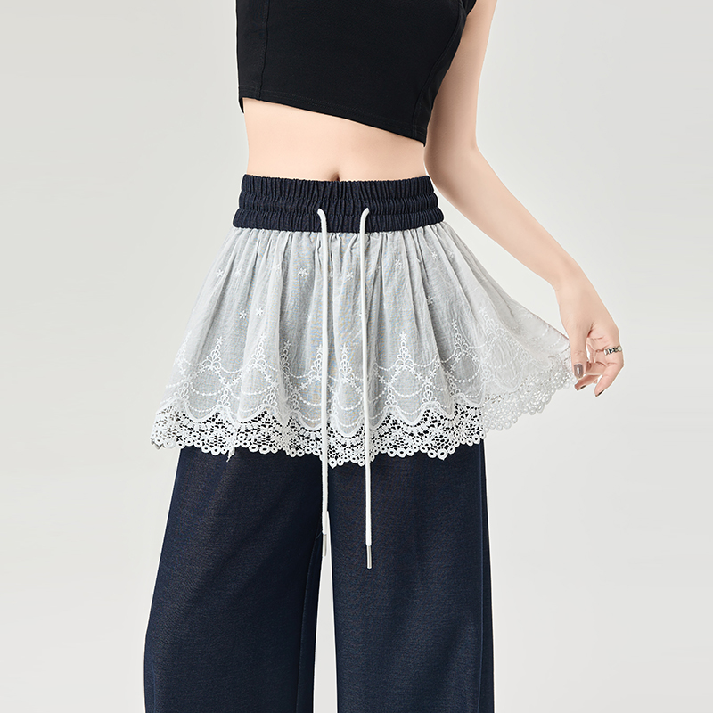 Mopping lace Casual wide leg pants denim loose pants