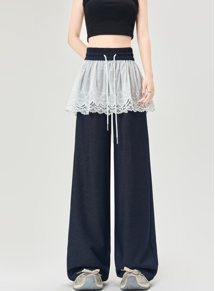 Mopping lace Casual wide leg pants denim loose pants