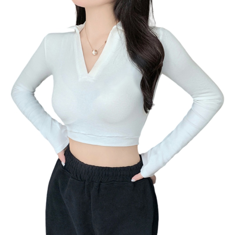 V-neck short T-shirt long sleeve spring tops for women