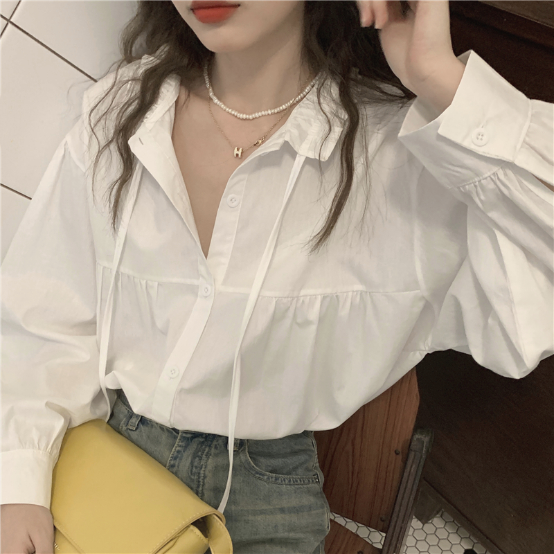 Spring pure retro frenum tender wood ear collar shirt