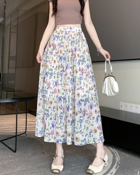 Chiffon floral long skirt pleated skirt for women