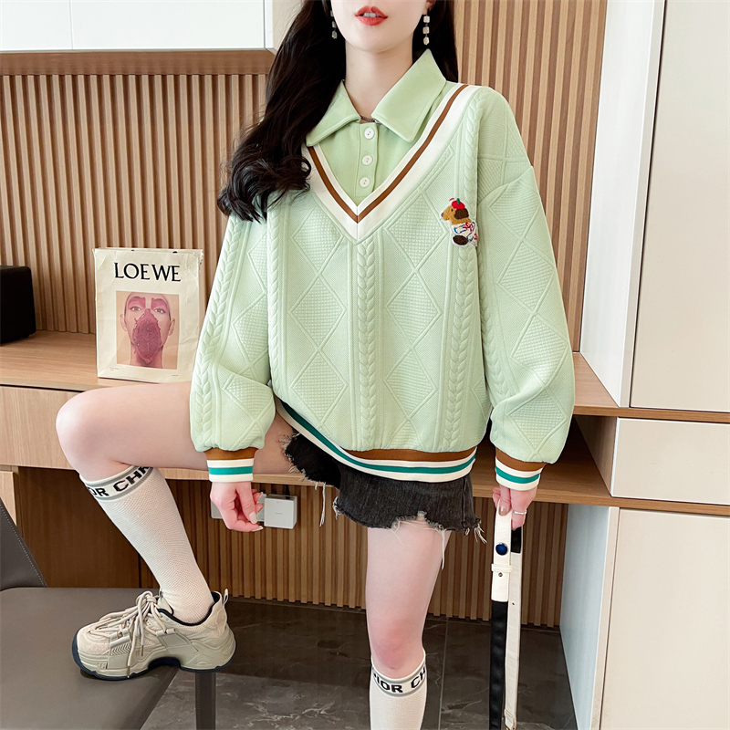 Large yard Pseudo-two hoodie loose tops for women