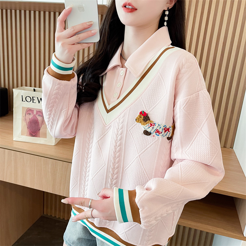 Large yard Pseudo-two hoodie loose tops for women