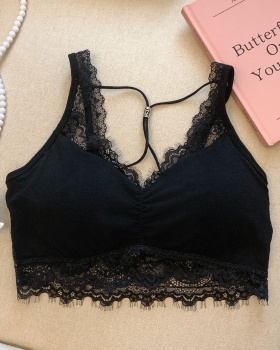 Cross sling lace black all-match inside the ride Bra