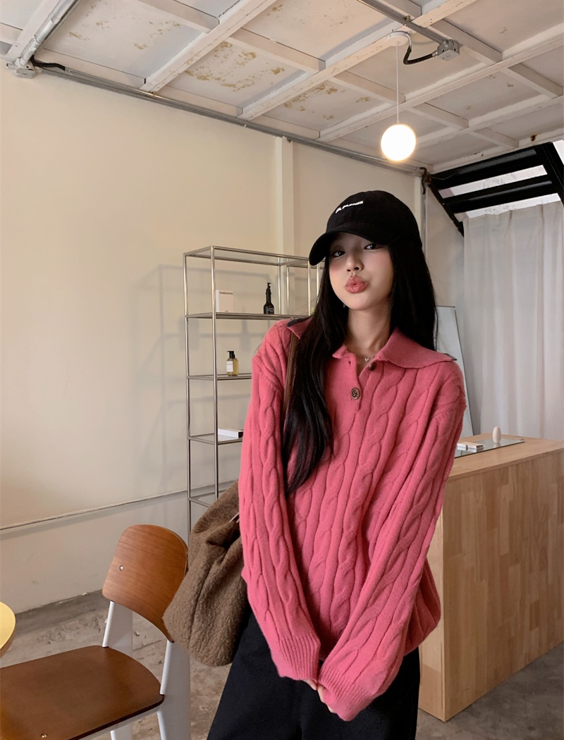 Korean style lazy all-match twist simple lapel sweater