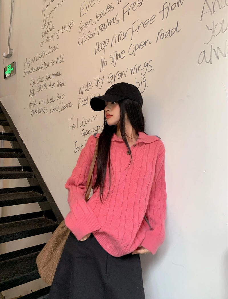 Korean style lazy all-match twist simple lapel sweater