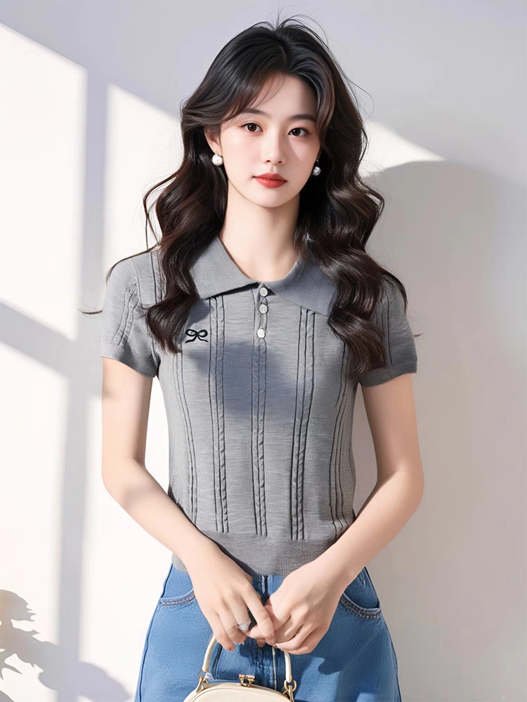 American style short sleeve bottoming shirt unique gray tops