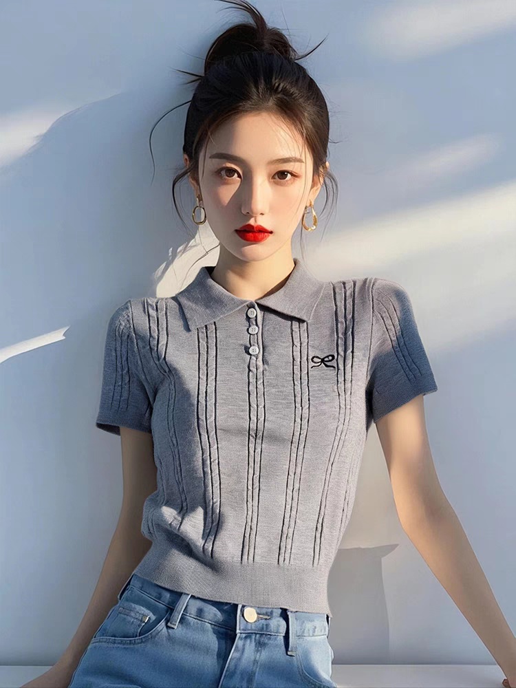 American style short sleeve bottoming shirt unique gray tops