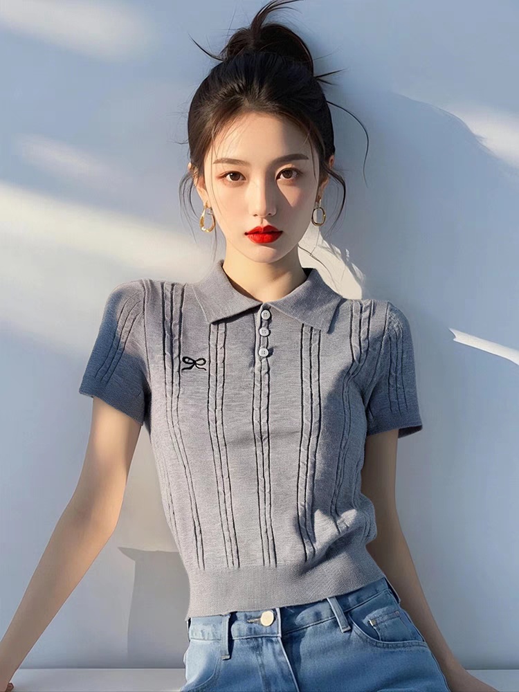 American style short sleeve bottoming shirt unique gray tops