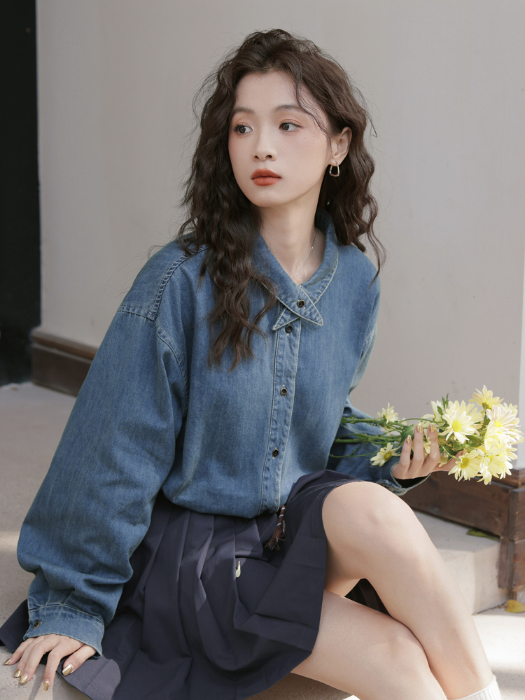 Korean style cardigan denim shirt for women