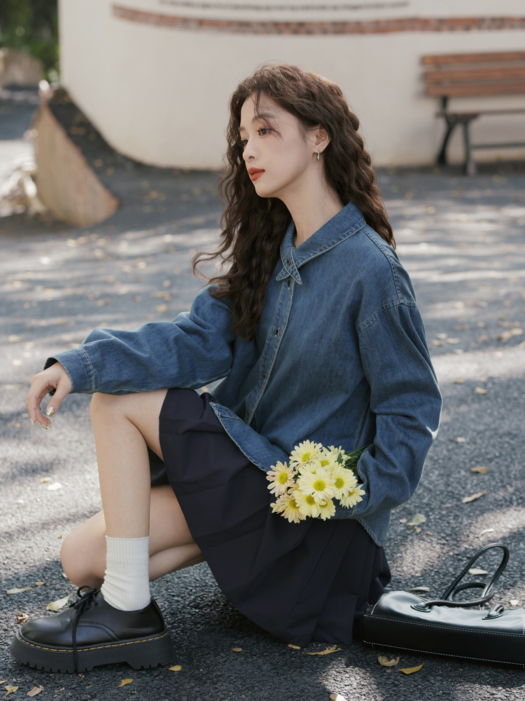 Korean style cardigan denim shirt for women