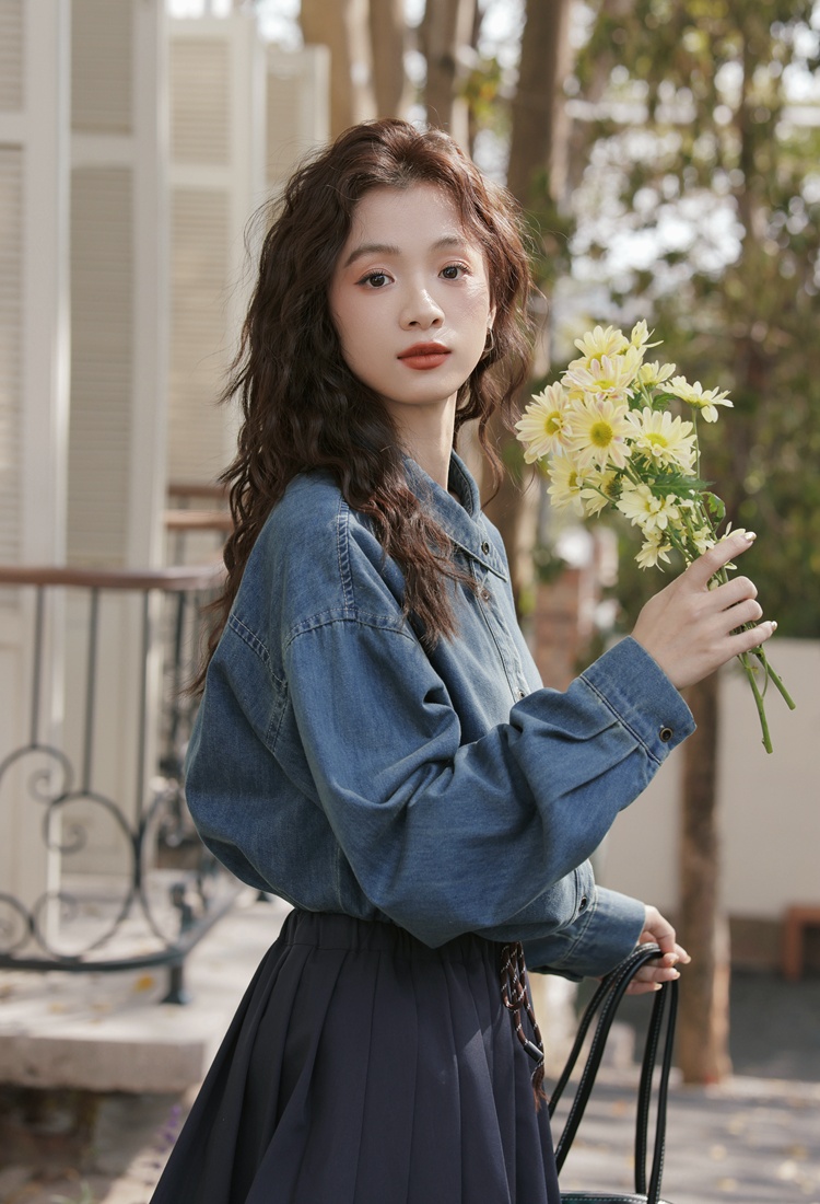 Korean style cardigan denim shirt for women