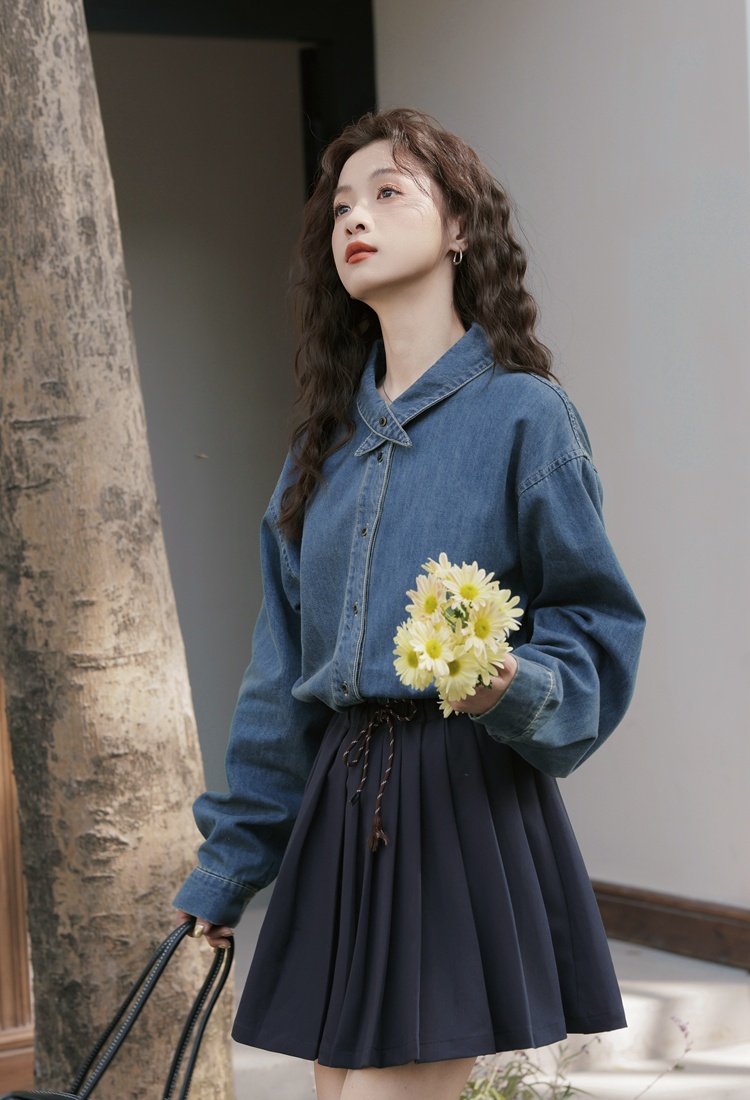 Korean style cardigan denim shirt for women