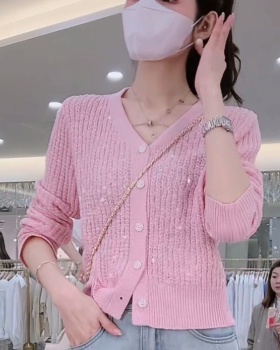 Long sleeve Korean style tops V-neck sequins sweater