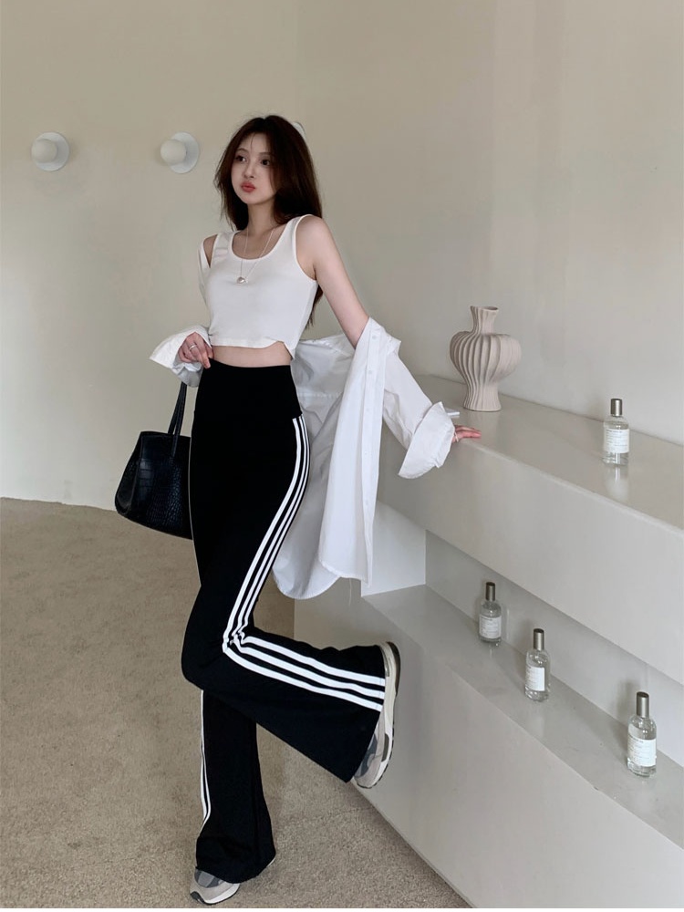 Sports micro speaker long pants stripe yoga pants for women