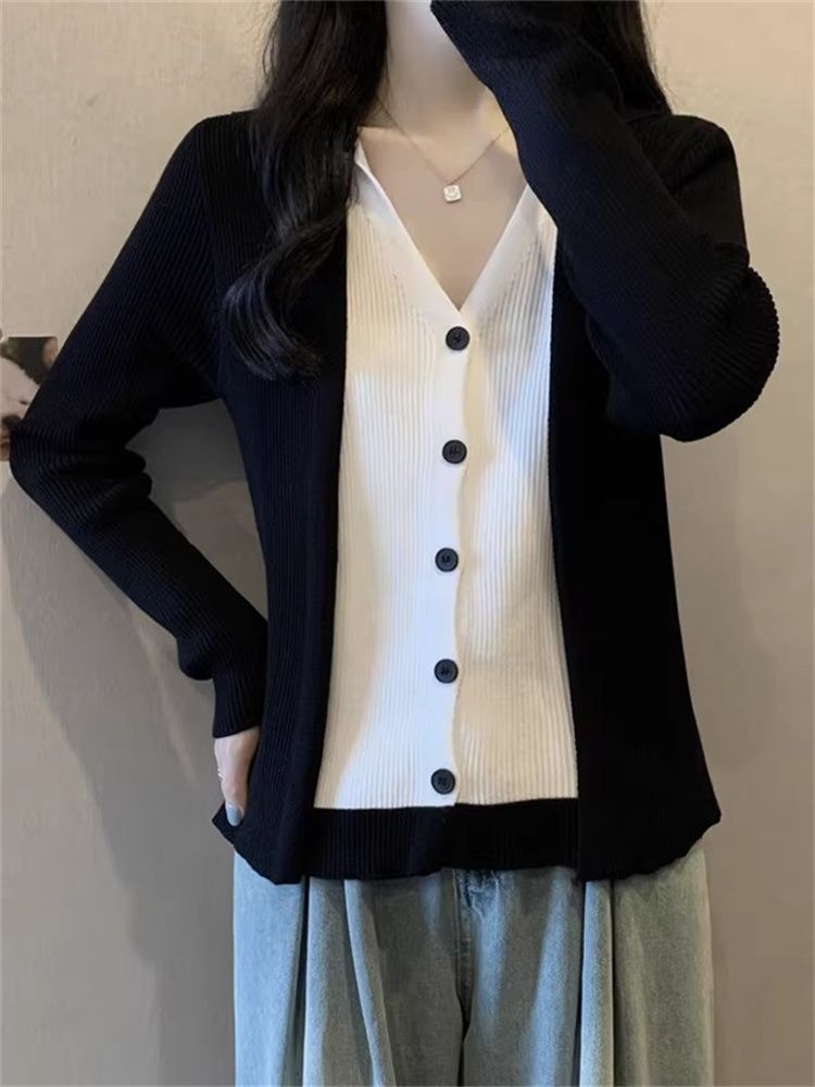 V-neck temperament cardigan unique spring tops for women