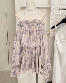 Floral satin flat shoulder dress