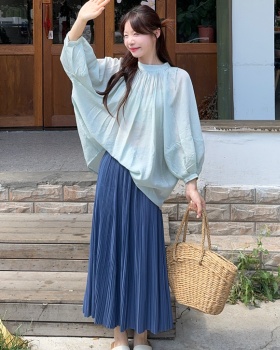 Drape pleated shirt puff sleeve big skirt skirt 2pcs set