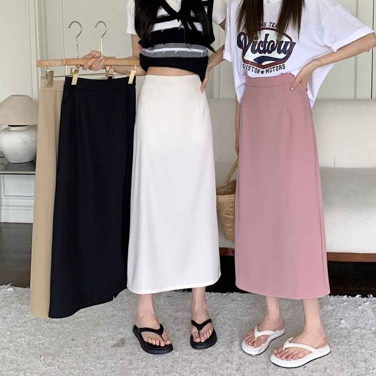 High waist A-line skirt slim split long skirt