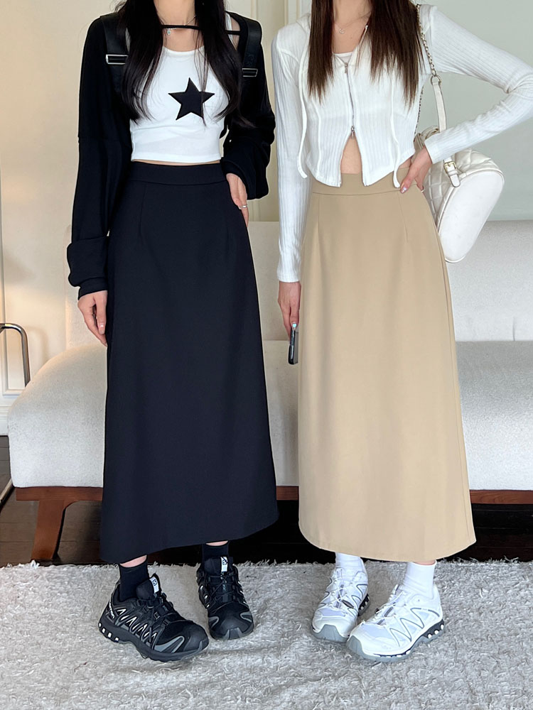 High waist A-line skirt slim split long skirt