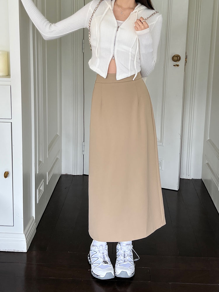 High waist A-line skirt slim split long skirt