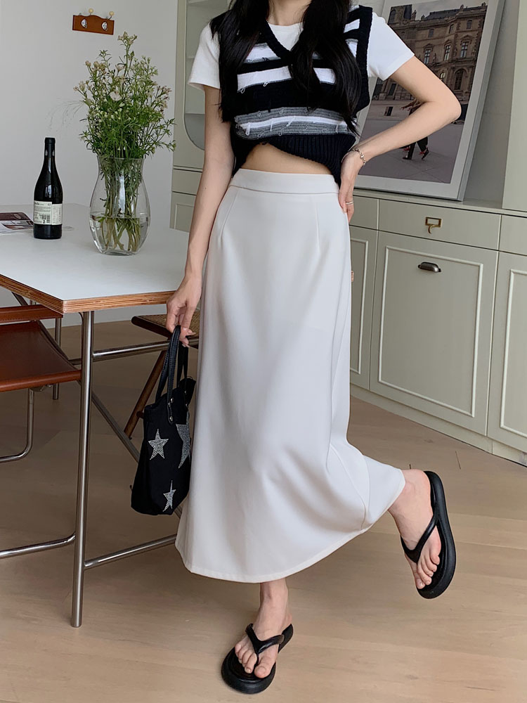 High waist A-line skirt slim split long skirt