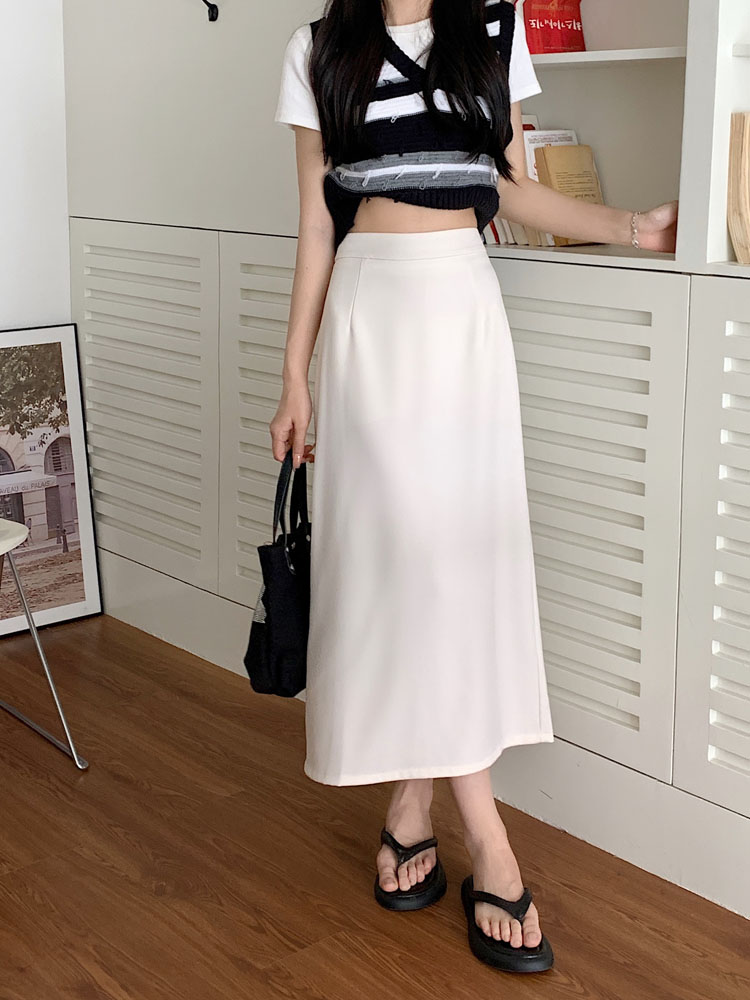 High waist A-line skirt slim split long skirt