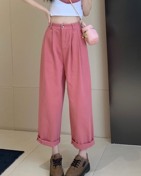 Cotton high waist nine pants washed loose wide leg pants