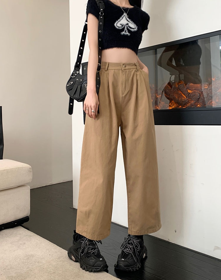 Cotton high waist nine pants washed loose wide leg pants