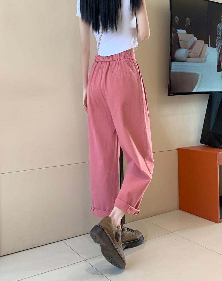 Cotton high waist nine pants washed loose wide leg pants